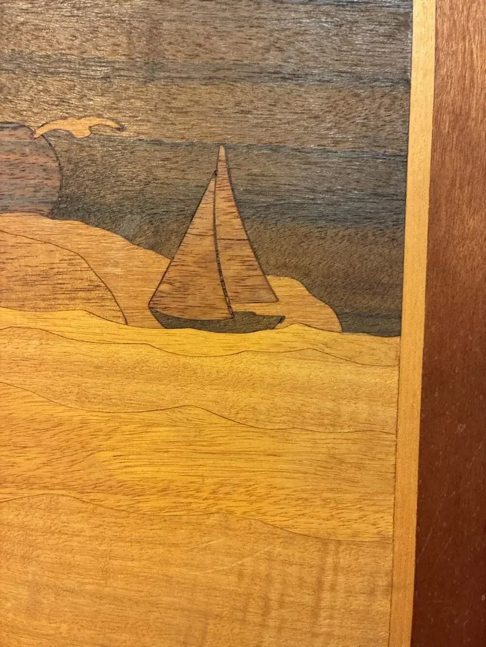 Robert A. Kitchens Vintage Marquetry Wood Inlay Sailboat Framed Art